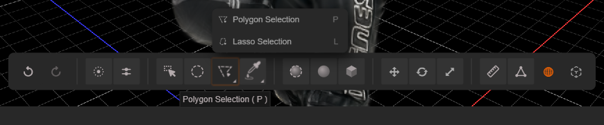 The bottom toolbar with the Polygon / Lasso popup open