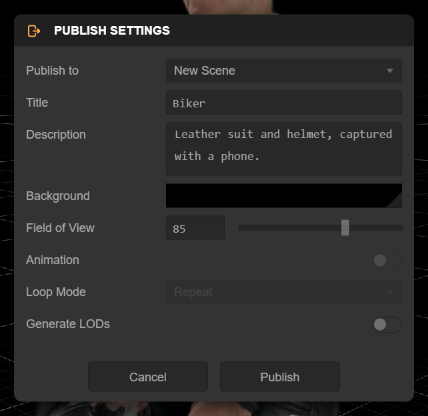 The Publish dialog