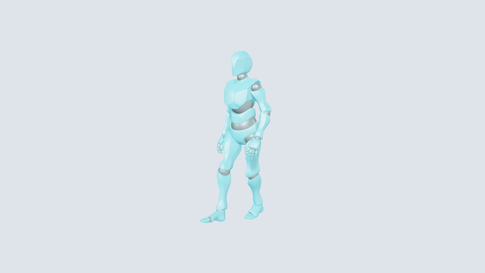 A robot character mid-stride, its walk animation playing