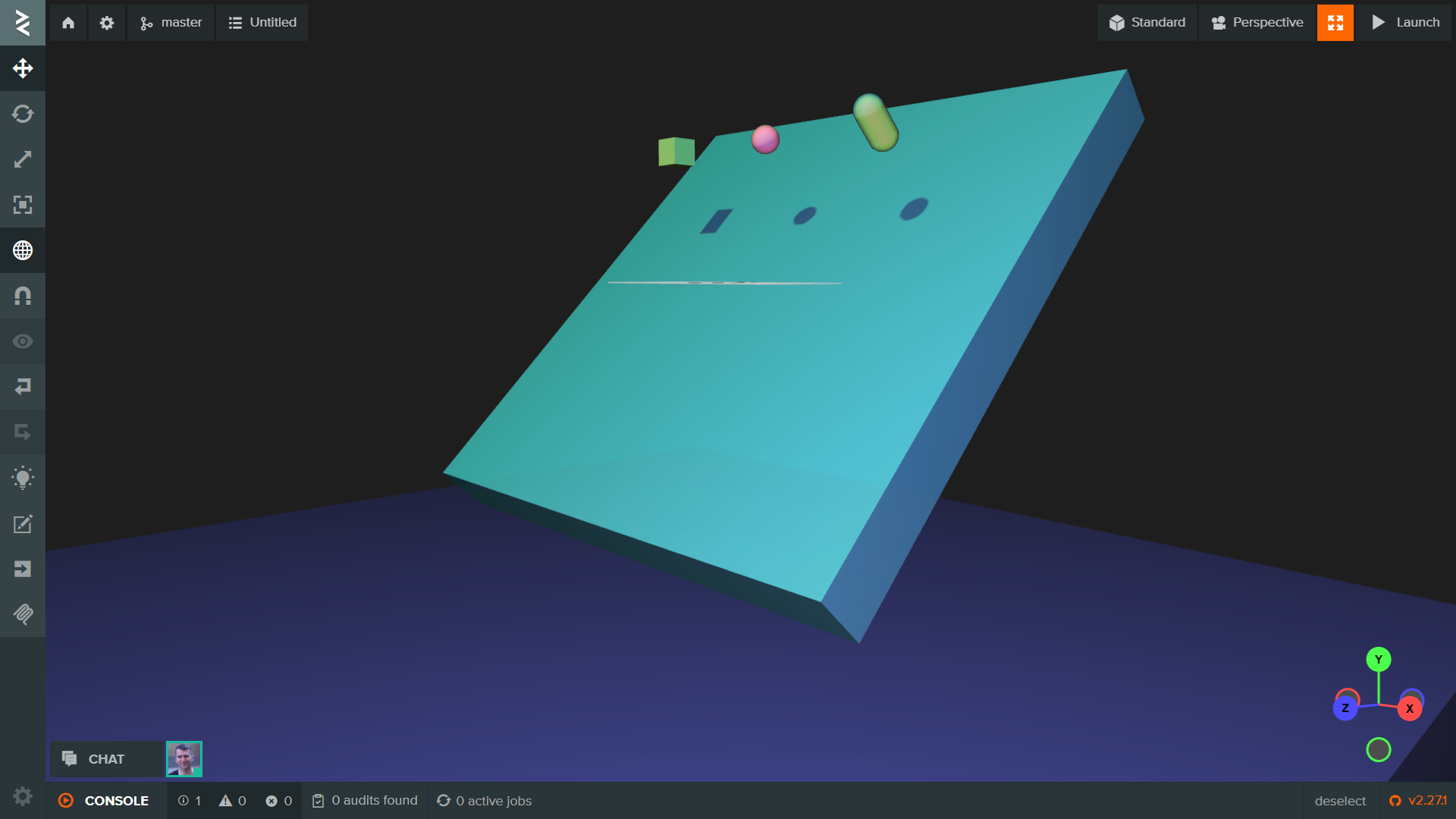Tutorial scene in the Editor's Physics view mode