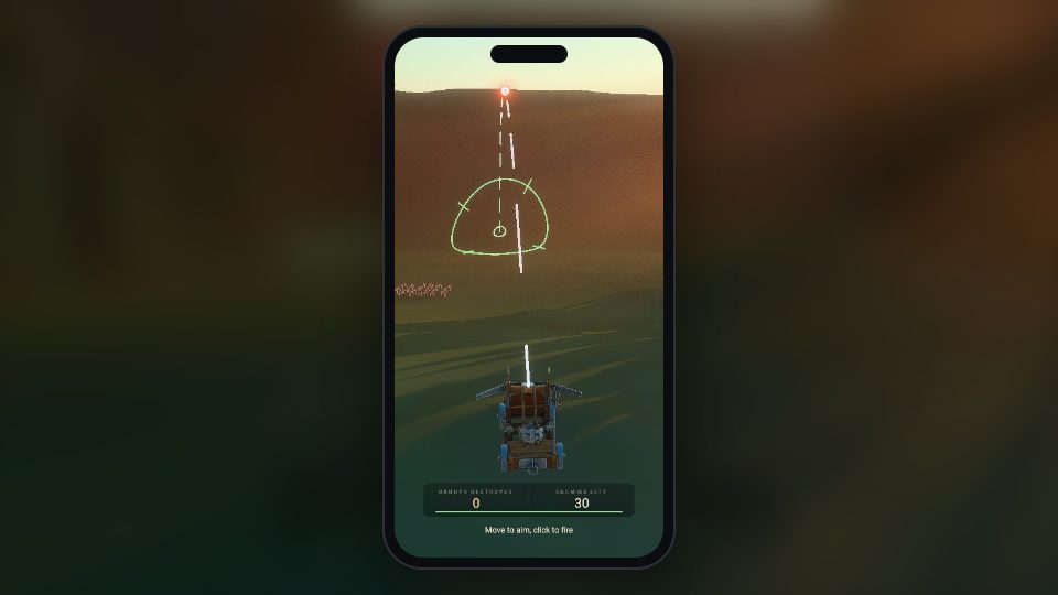 スマートフォンの縦画面で動くカタパルトのゲーム